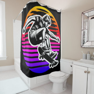 70's Skateboarder Colourful Sun Circle Shower Curtain