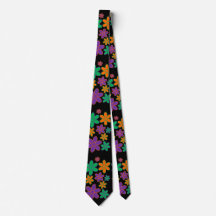 70s Style Flowers on Black Background Tie