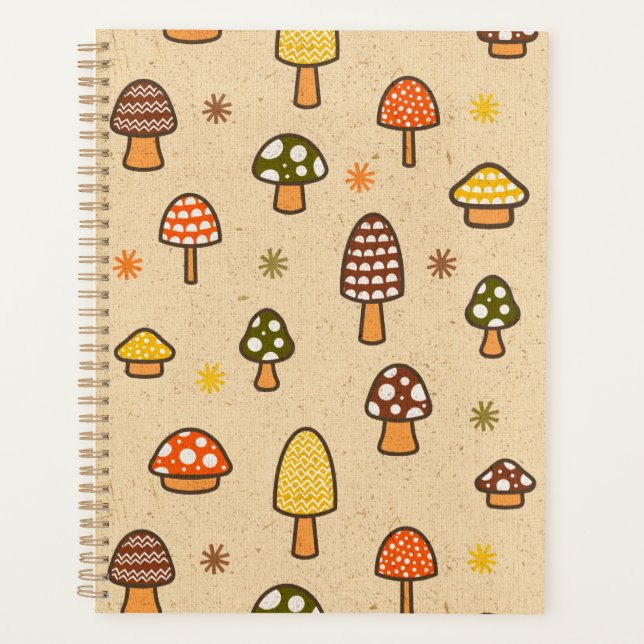 70s Style Retro Mushrooms Spiral Notebook Planner (Front)