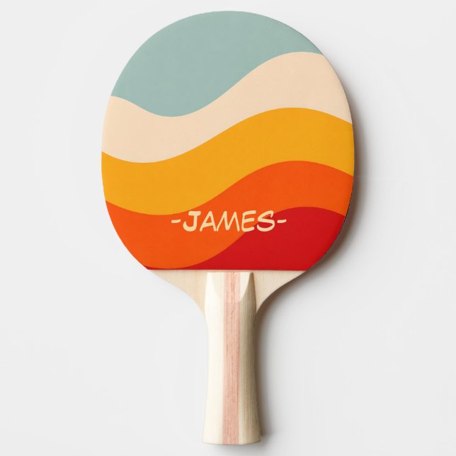 70s Sunset Wave Custom Name Ping Pong Paddle (Front)