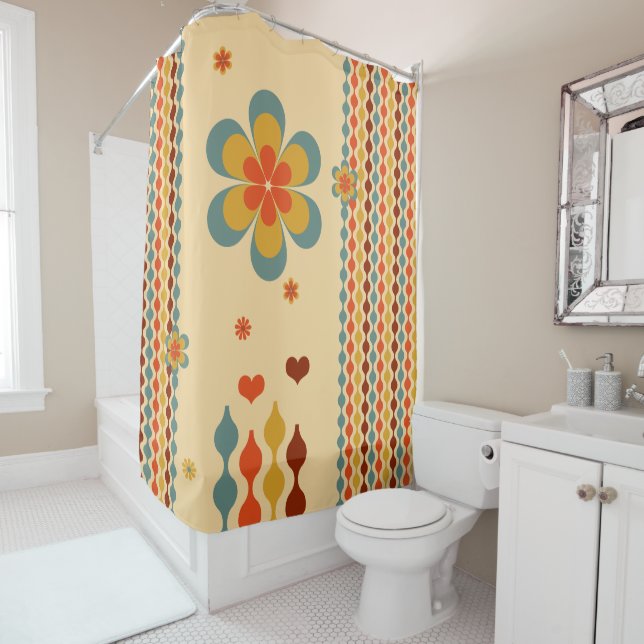 70's Theme Colours Pattern Flowers  Shower Curtain (In Situ)