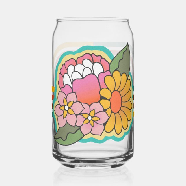 70s vibe  flowers can glass (Left)