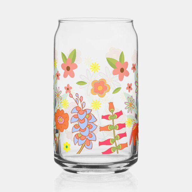 70s vibe  flowers can glass (Left)