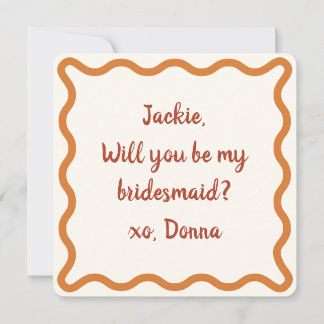 70s Vibe Personalised Bridesmaid or MOH Proposal Invitation (Front)