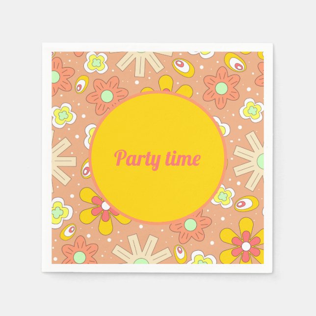 70's Vibes Peach Colour Summer Pattern Napkin (Front)