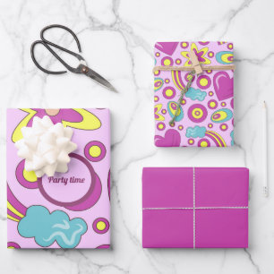 70's Vibes Purple Colour Summer Pattern Wrapping Paper Sheet