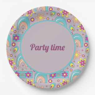 70's Vibes Teal Color Summer Pattern  Paper Plate