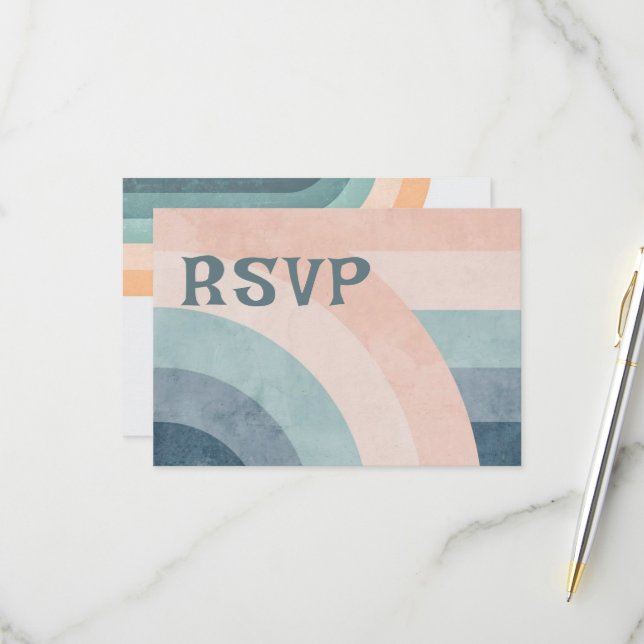 70s Vintage Rainbow Wedding RSVP Card (Front/Back In Situ)