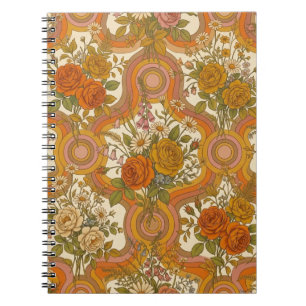 70s Vintage Retro Floral Pattern Warm Earthy Bot Notebook