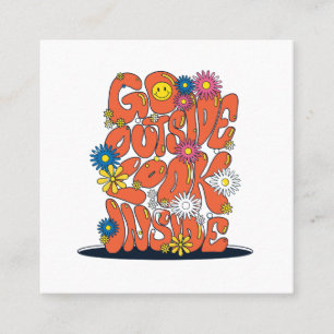 70s vintage retro groovy flowers smile face go out square business card