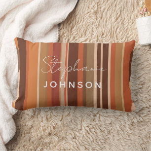 70s Vintage Retro Stripes Personalised Monogram Lumbar Cushion
