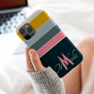 70s vintage Stripe pattern girly monogram initials iPhone 13 Pro Max Case