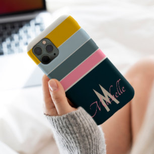 70s vintage Striped script initials monogrammed iPhone 13 Pro Max Case