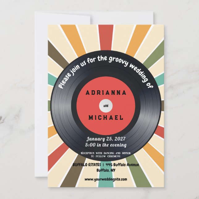 70s Vinyl Record Nostalgia Wedding Invitation (Front)