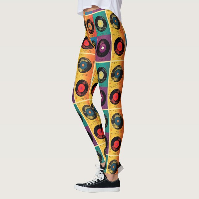 70s Vinyl Record Pattern Retro Leggings (Left)