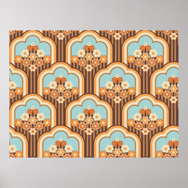 70s wallpaper seamless design,  vintage flowers  poster (Front)