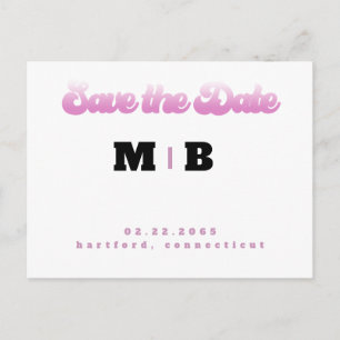 70's White and Pink Wedding Save the Date Postcard
