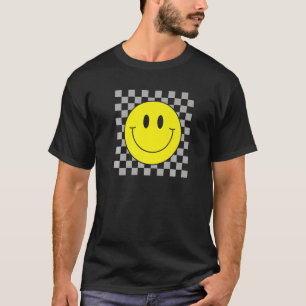 70s Yellow Smile Face  Cute Chequered Smiling Happ T-Shirt