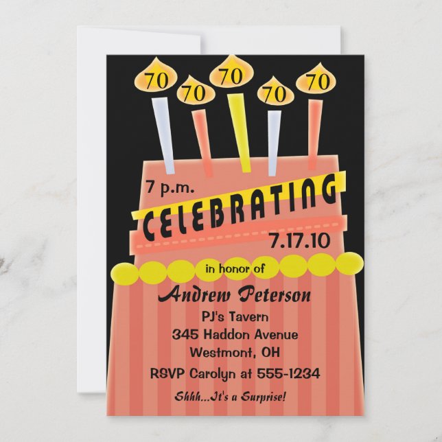 70th - 79th Birthday Party Personalised Invitation (Front)