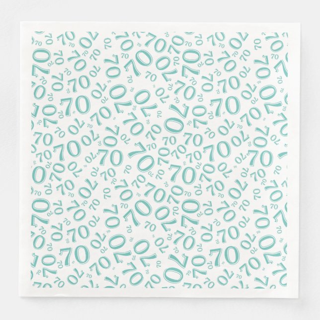 70th Age Random Number Pattern Teal/White Napkin (Front)