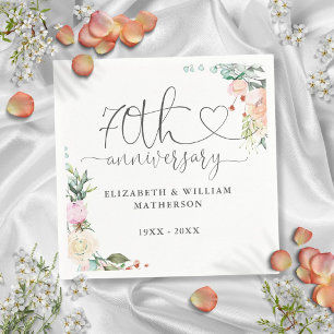 70th Anniversary Gold Heart Roses Floral Napkin