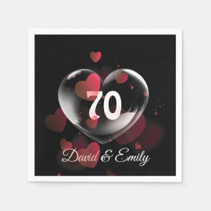 70th Anniversary Heart Bubble With Red Hearts  Napkin