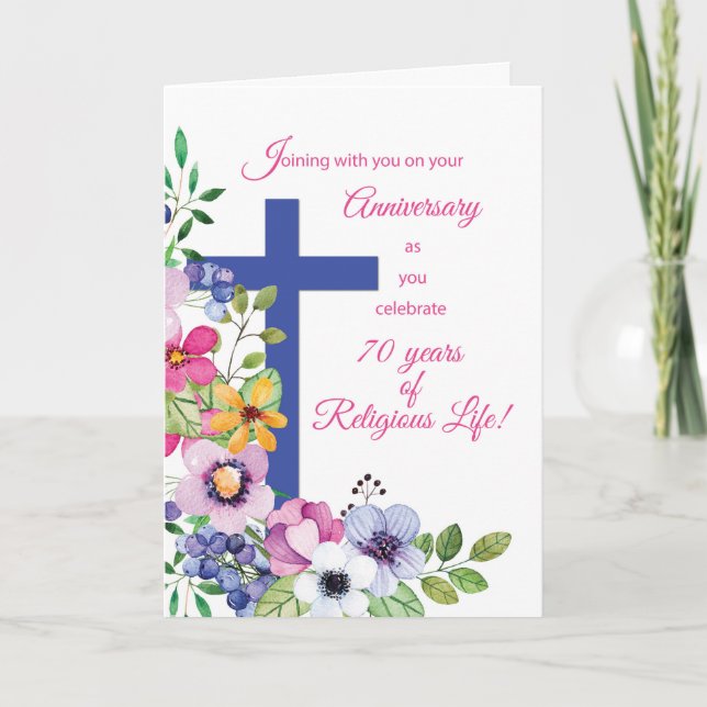 70th Anniversary Nun Religious Life Cross, Flowers Card (Front)