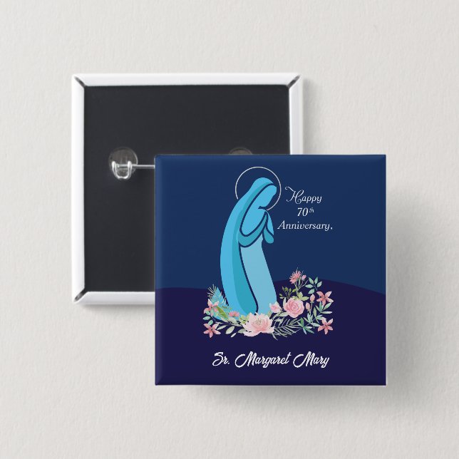 70th Anniversary of Religious Life Nun Pink Flower 15 Cm Square Badge (Front & Back)