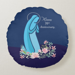 70th Anniversary of Religious Life Nun Pink Flower Round Cushion