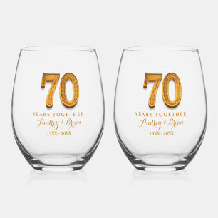70th Anniversary Personalised Stemless Wine Glass
