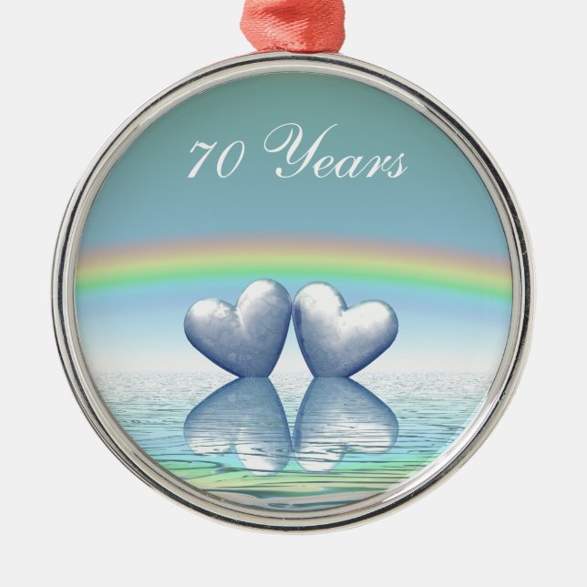 70th Anniversary Platinum Hearts Metal Tree Decoration (Front)