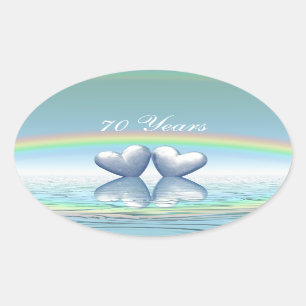 70th Anniversary Platinum Hearts Oval Sticker