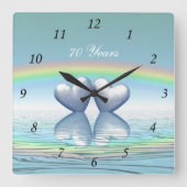 70th Anniversary Platinum Hearts Square Wall Clock (Front)