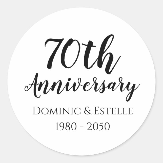 70th Annviersary Round Envelope Favour Stickers (Front)