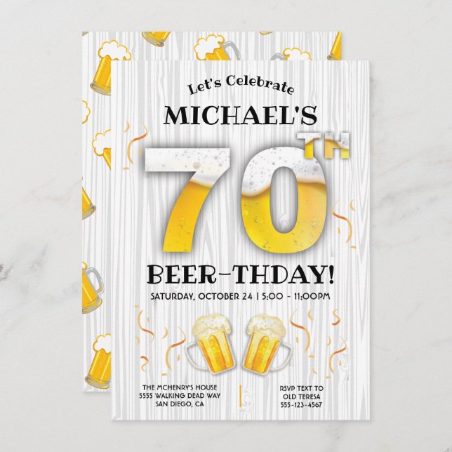 70th Beer Birthday Party Milestone Invitation (Front/Back)