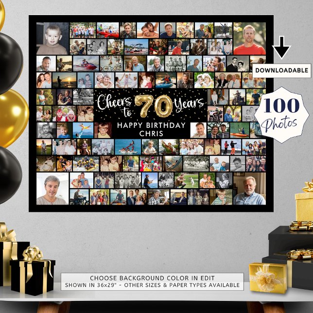 70th Birthday 100 Photos Black Gold Cheers To Year Poster (Creator Uploaded)