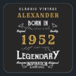 70th Birthday 1952 Add Name Legendary Black Gold Square Sticker<br><div class="desc">For those celebrating their birthday we have the ideal birthday stickers. The black background with a white and gold design is simple and yet elegant with a retro feel. Easily customise the text of this birthday using the template provided. More gifts and party supplies available with the "Legendary" design in...</div>