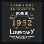 70th Birthday 1952 Add Name Legendary Black Gold Square Sticker<br><div class="desc">For those celebrating their birthday we have the ideal birthday stickers. The black background with a white and gold design is simple and yet elegant with a retro feel. Easily customise the text of this birthday using the template provided. More gifts and party supplies available with the "Legendary" design in...</div>