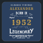 70th Birthday 1952 Add Name Legendary Blue Gold  Square Sticker<br><div class="desc">For those celebrating their birthday we have the ideal birthday stickers. The blue background with a white and gold design is simple and yet elegant with a retro feel. Easily customise the text of this birthday using the template provided. More gifts and party supplies available with the "Legendary" design in...</div>