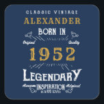 70th Birthday 1952 Add Name Legendary Blue Gold  Square Sticker<br><div class="desc">For those celebrating their birthday we have the ideal birthday stickers. The blue background with a white and gold design is simple and yet elegant with a retro feel. Easily customise the text of this birthday using the template provided. More gifts and party supplies available with the "Legendary" design in...</div>