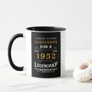70th Birthday 1952 Add Name Vintage Black Gold Mug