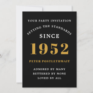 70th Birthday 1952 Black Gold Elegant Chic Invitation