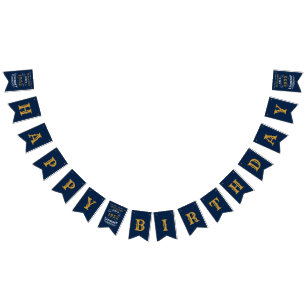 70th Birthday 1952 Blue Gold Add Name Retro Bunting