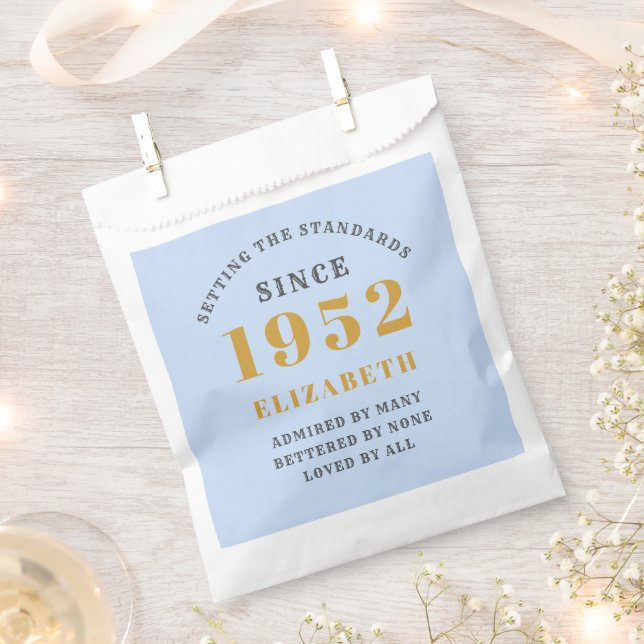 70th Birthday 1952 Elegant Gold Blue Grey Favour Bags (Clipped)