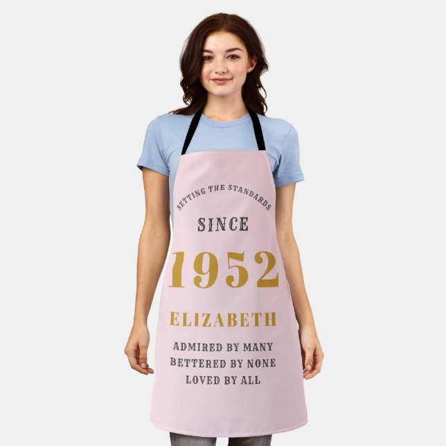 70th Birthday 1952 Elegant Gold Pink Grey Apron (Worn)