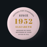 70th Birthday 1952 Elegant Gold Pink Grey Apron 6 Cm Round Badge<br><div class="desc">A wonderful birthday gold design on button for that special celebration. Easily customise the text using the template provided. Part of the setting standards range of birthday supplies.</div>
