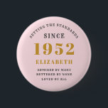 70th Birthday 1952 Elegant Gold Pink Grey Apron 6 Cm Round Badge<br><div class="desc">A wonderful birthday gold design on button for that special celebration. Easily customise the text using the template provided. Part of the setting standards range of birthday supplies.</div>