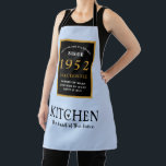 70th Birthday 1952 Name Elegant Black Gold Blue Apron<br><div class="desc">A wonderful birthday black and gold design on an apron for that special celebration. Easily customise the text using the template provided. Part of the setting standards range of birthday supplies.</div>