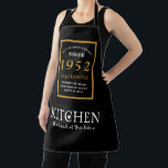 70th Birthday 1952 Name Elegant Black Gold Chic Apron<br><div class="desc">A wonderful birthday black and gold design on an apron for that special celebration. Easily customise the text using the template provided. Part of the setting standards range of birthday supplies.</div>