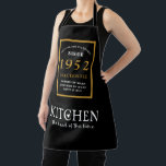 70th Birthday 1952 Name Elegant Black Gold Chic Apron<br><div class="desc">A wonderful birthday black and gold design on an apron for that special celebration. Easily customise the text using the template provided. Part of the setting standards range of birthday supplies.</div>
